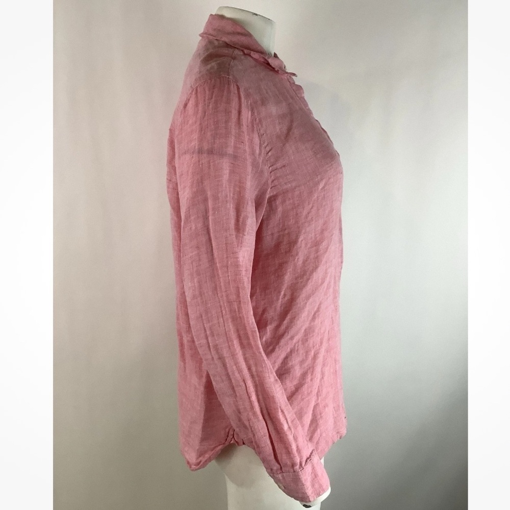 J Jill Sz S 100% Linen Long Sleeve Button Top Pink Canvas Travel Beach Casual - Picture 2 of 5